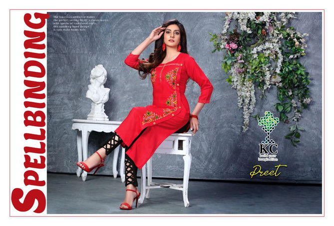 Kc Preet 5 Latest Fancy Designer  Heavy Rayon Kurti With Bottom Collection